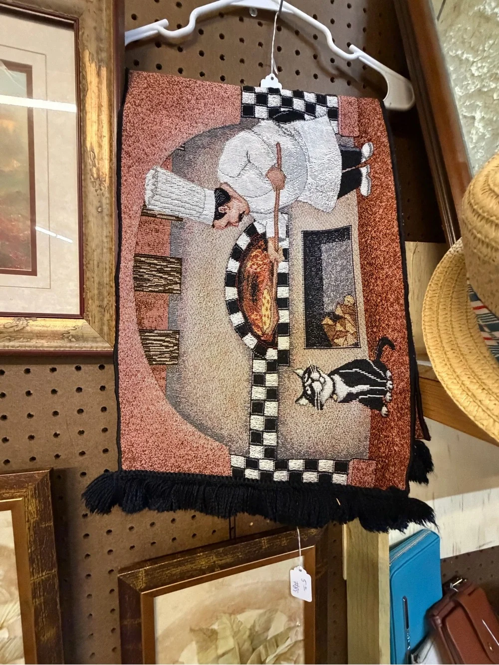 Chef and Cat Tapestry Wall Hanging in Brown and Black